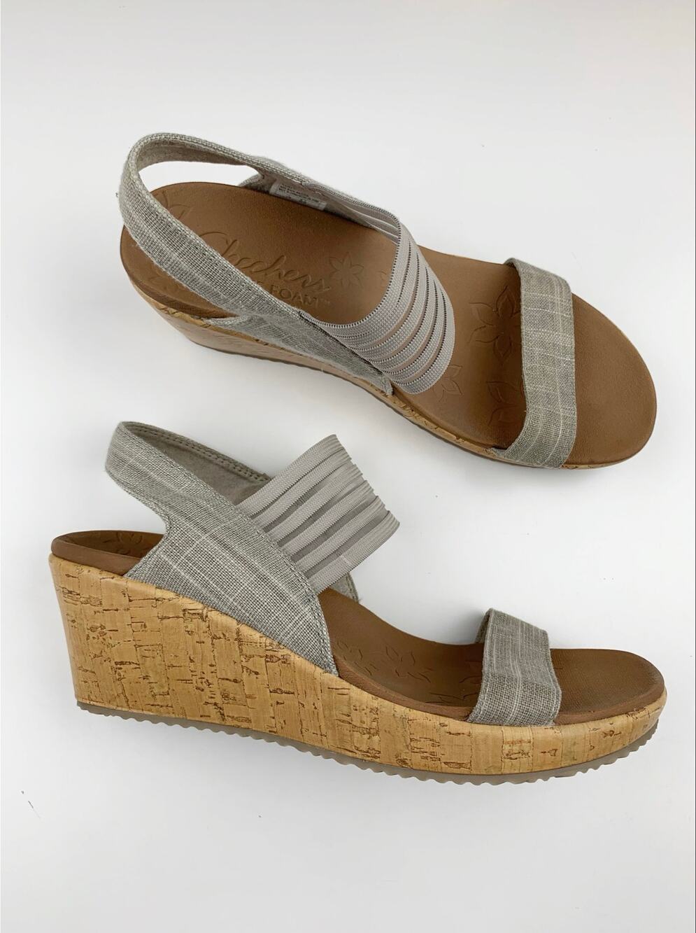 Skechers Cali Beverlee Smitten Kitten Sandals Strappy Wedge Taupe Women's 9